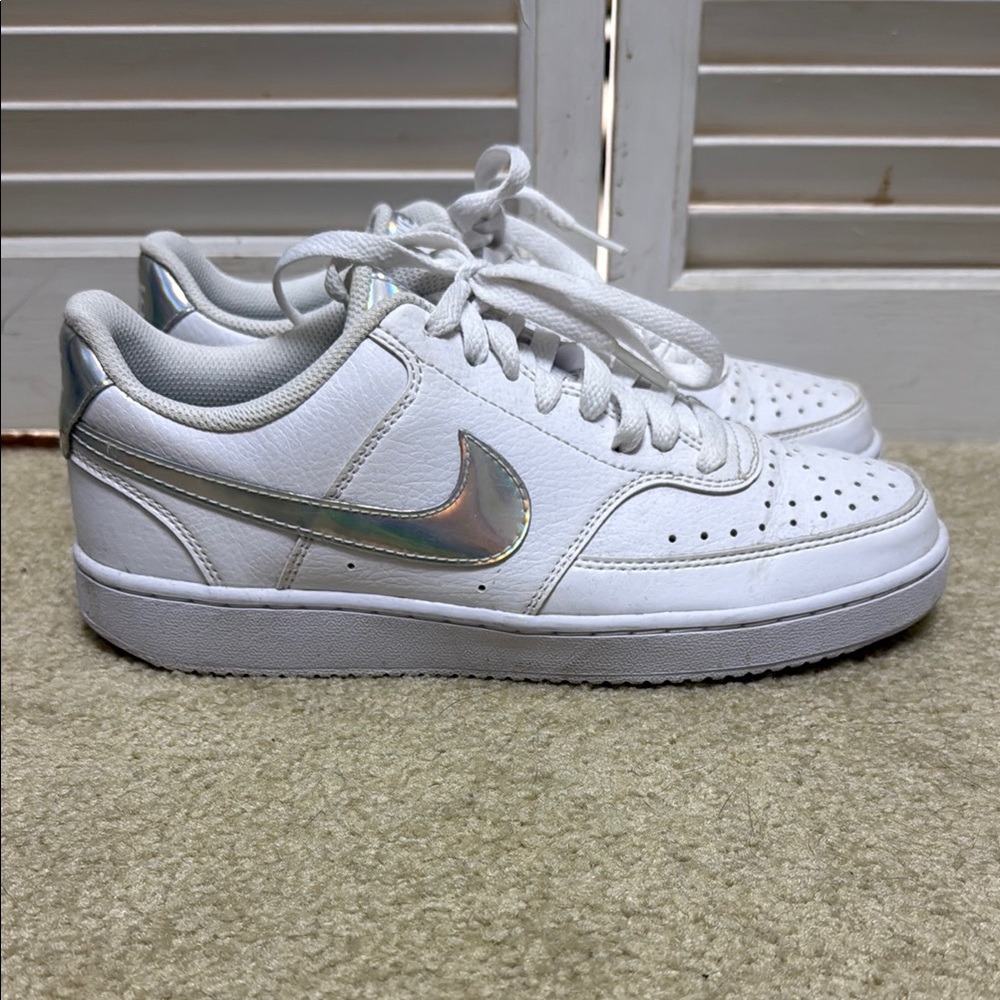 Nike White Shoes with Shimmering Swoosh